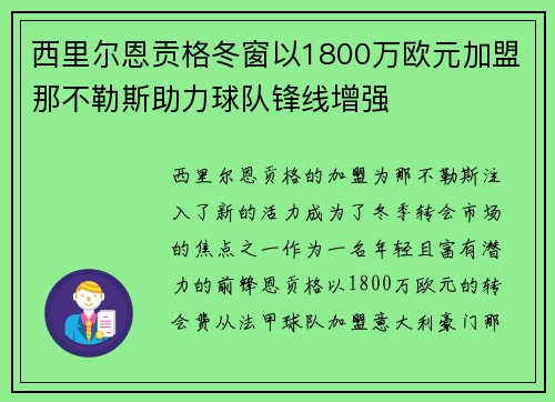 西里尔恩贡格冬窗以1800万欧元加盟那不勒斯助力球队锋线增强 西里尔恩贡格冬窗以1800万欧元加盟那不勒斯助力球队锋线增强